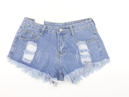 Additional front view of Fashion Jeans Women's Blue Denim Cut-Off Shorts, size M