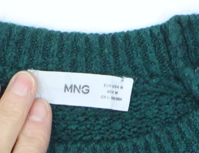 MNG Women's Green Crew Neck Chunky Knit Pullover Jumper Size 12