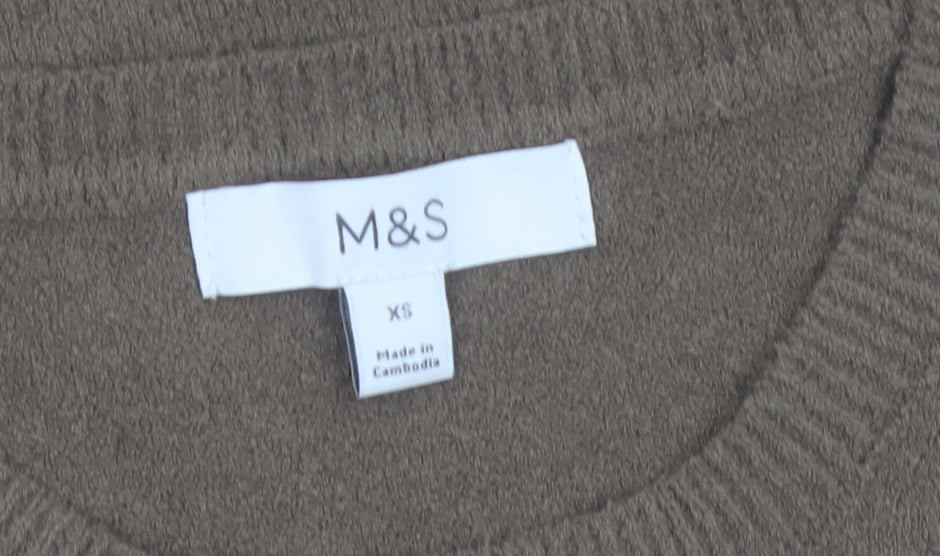 Marks and Spencer Women's Brown XS Cotton Knit Short Sleeve Jumper