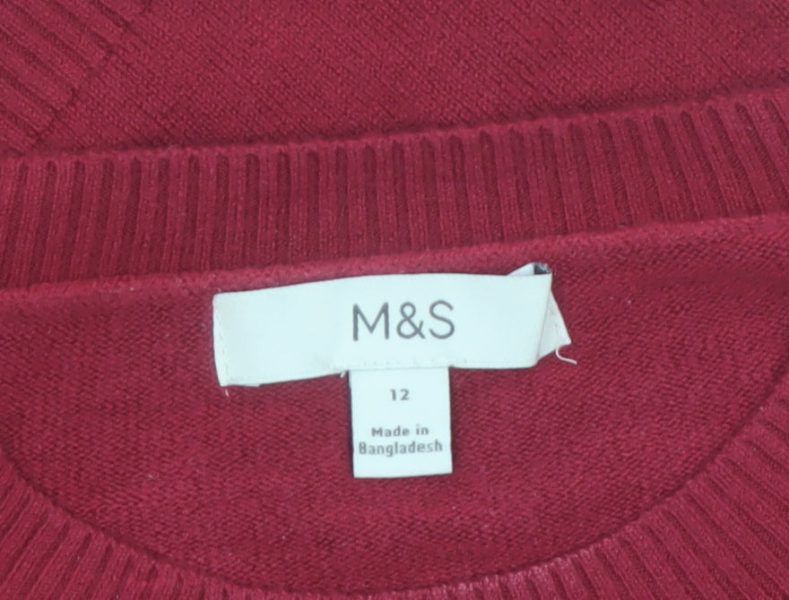Marks and Spencer Women's Red Crew Neck Acrylic Jumper Size 12