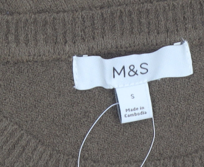 Marks and Spencer Women's Brown Cotton Blend Short Sleeve Jumper S