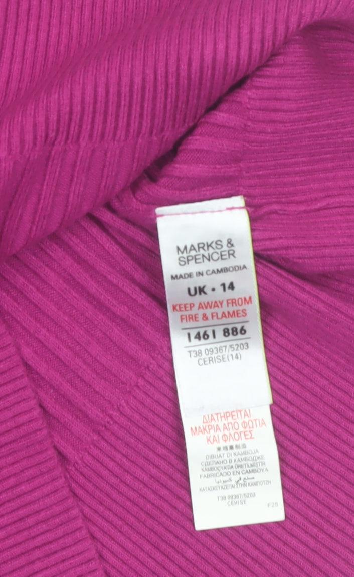 Marks and Spencer Women’s Pink Ribbed V-Neck Cardigan Size 14