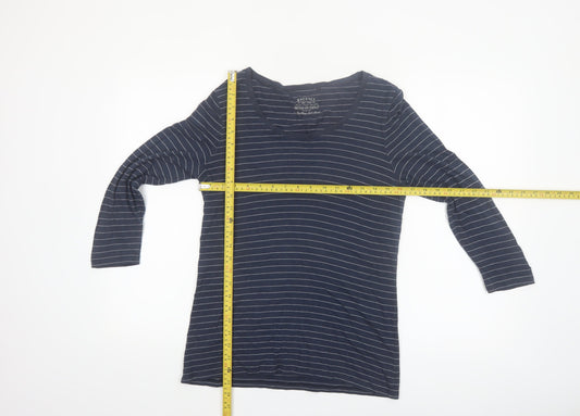 FatFace Womens Blue Striped 3/4 Sleeve Scoop Neck T-Shirt Size 12