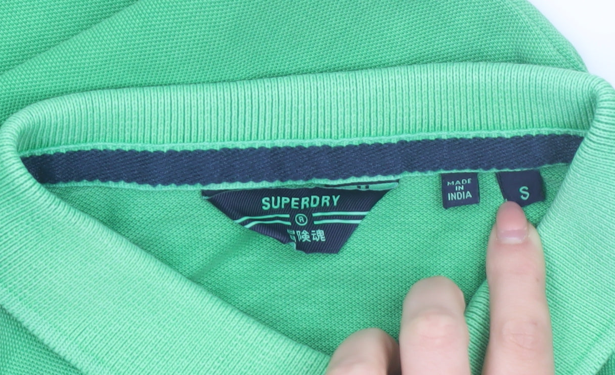 Superdry Men's Green Cotton Polo Shirt S Regular Fit