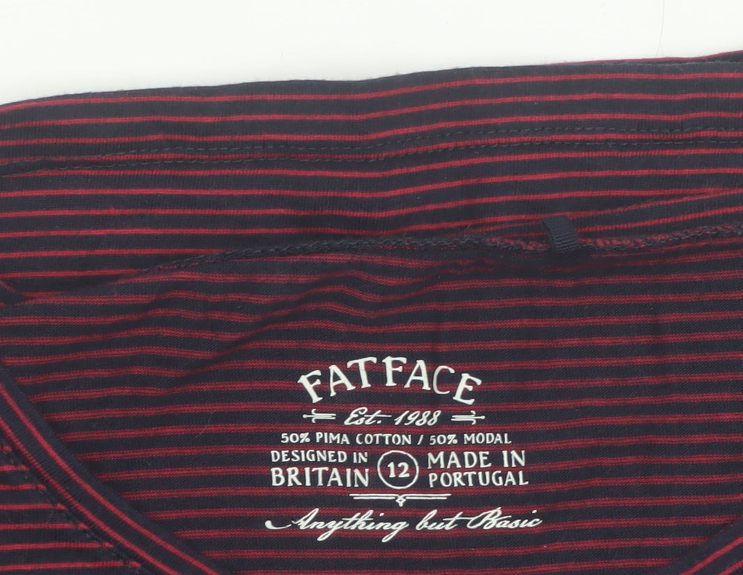 FatFace Women's Red Striped Long Sleeve Cotton Modal T-Shirt Size 12