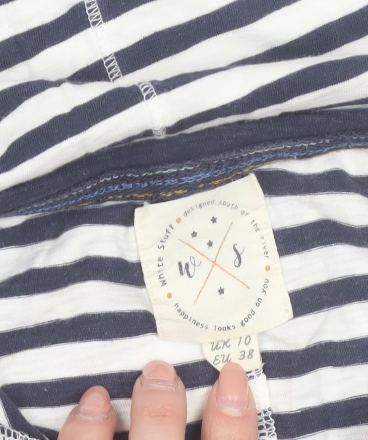 White Stuff Womens Blue Striped Long Sleeve Cotton T-Shirt UK 10
