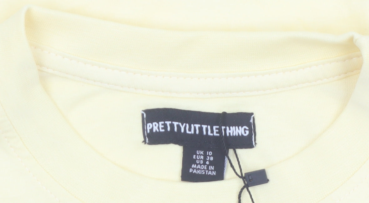 PrettyLittleThing Womens Yellow Cropped Long Sleeve T-Shirt UK 10