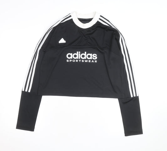 Adidas Womens Black Long Sleeve Cropped Sportswear Top L Regular Fit