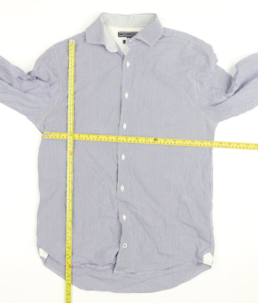 Tommy Hilfiger Men's Blue Striped Slim Fit Long Sleeve Cotton Shirt S