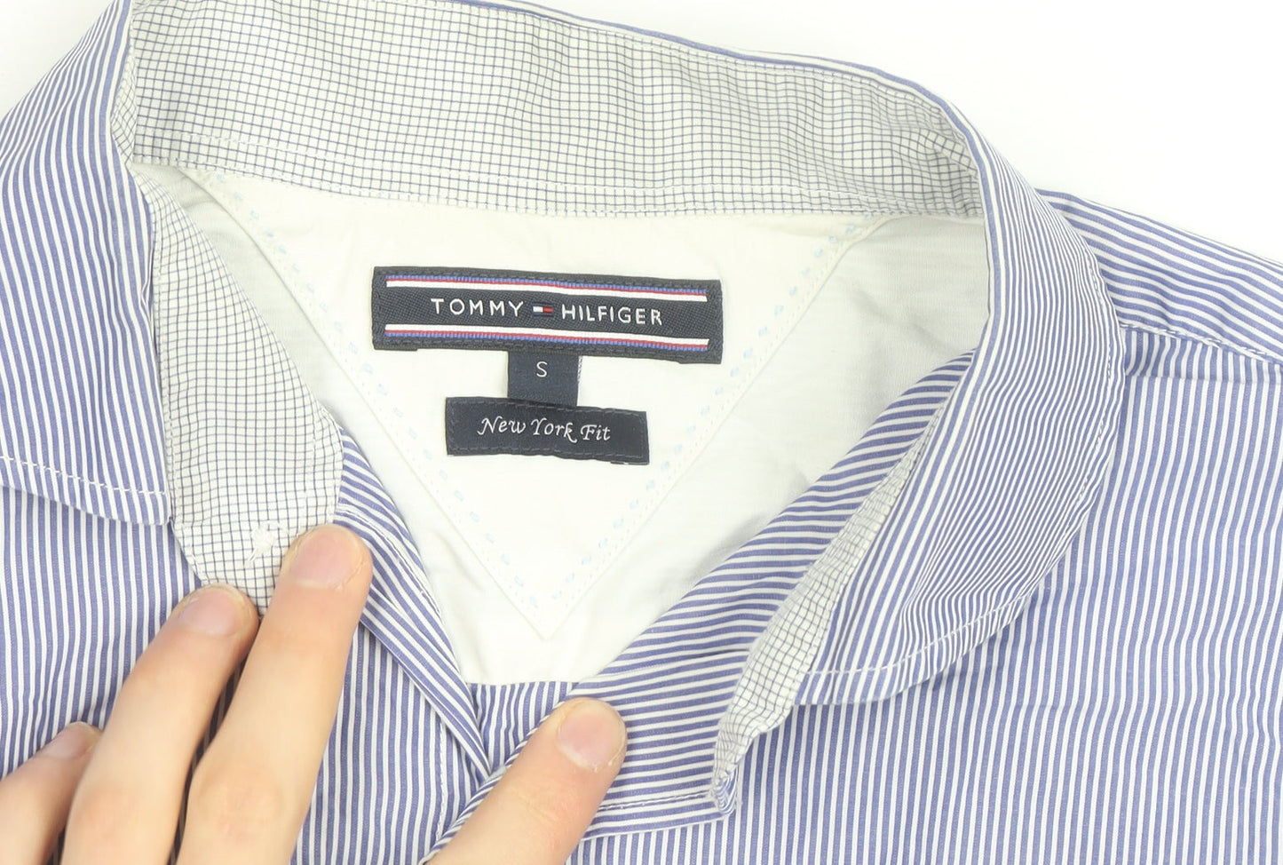 Tommy Hilfiger Men's Blue Striped Slim Fit Long Sleeve Cotton Shirt S