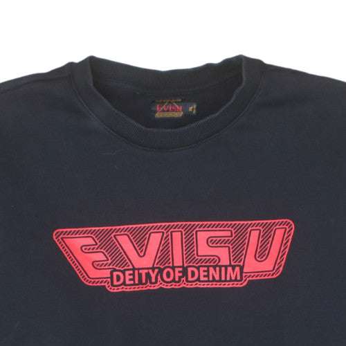 Evisu Men's Blue XL Pullover Sweatshirt Crew Neck Logo Graphic Print