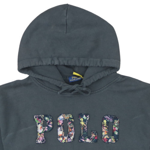Polo Ralph Lauren Womens Black Floral Logo Pullover Hoodie Size L