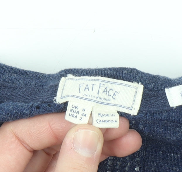 Fat Face Women's Blue Cotton V-Neck Cardigan Size 6