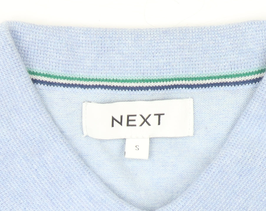 Next Men's Blue Cotton Knit Polo Shirt Size S Short Sleeve