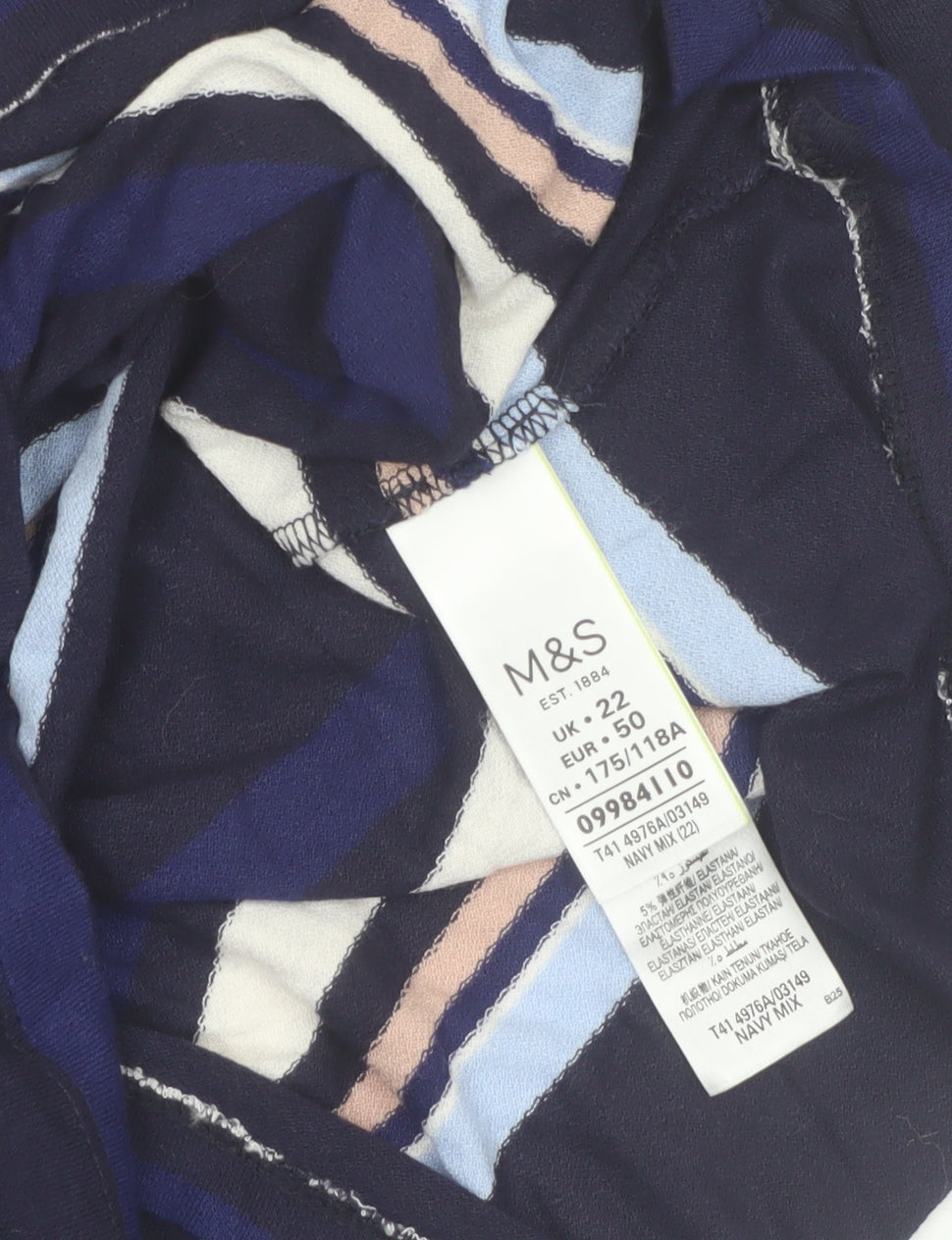 Marks and Spencer Women Blue Striped 3/4 Sleeve Boat Neck Blouse Size 22