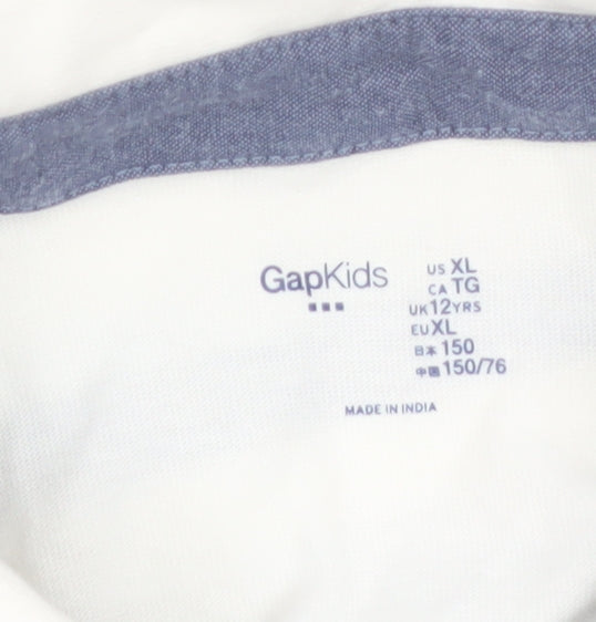 GapKids Boys Ivory & Navy Striped Short Sleeve Button-Up Shirt 12 Years XL