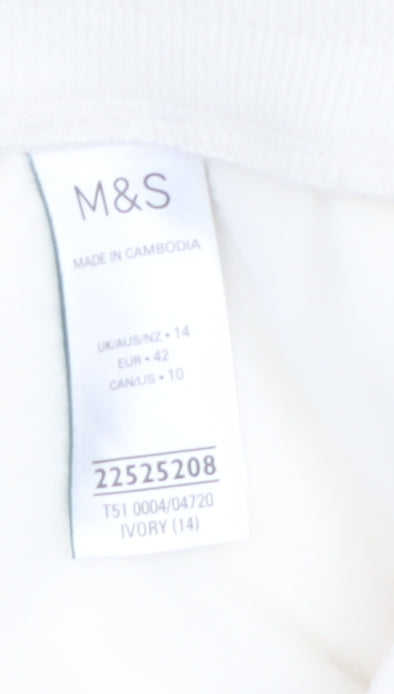 Marks and Spencer Womens Ivory Size 14 Fleece Wide-Leg Sweatpants