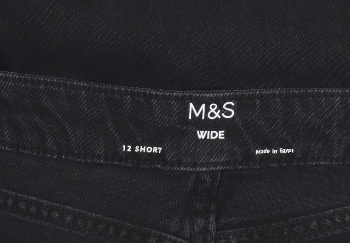 Marks and Spencer Women's Black Wide-Leg Jeans Size 12 Short