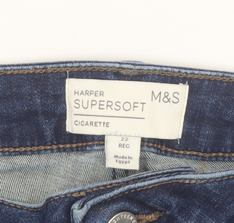 Marks and Spencer Women Blue Size 22 Regular Harper Supersoft Cigarette Jeans