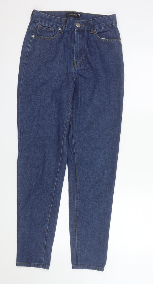 Additional front view of I Saw It First Women Blue, size 8, High Rise Mom Jeans