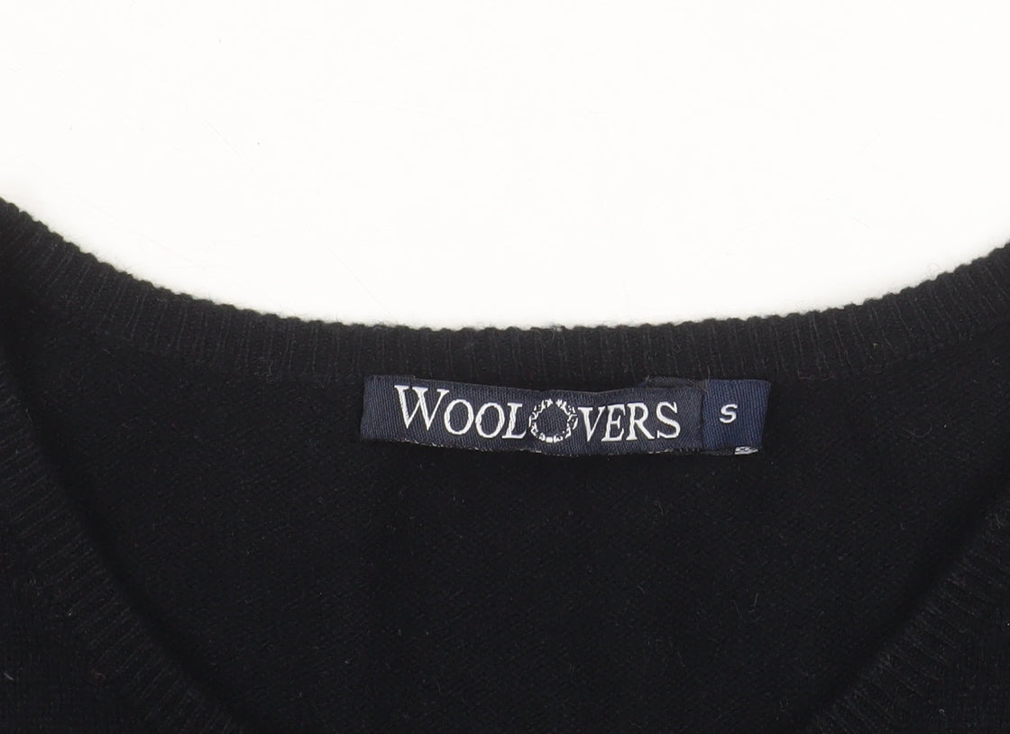 WoolOvers Women's Black Wool Cashmere Crew Neck Cardigan S