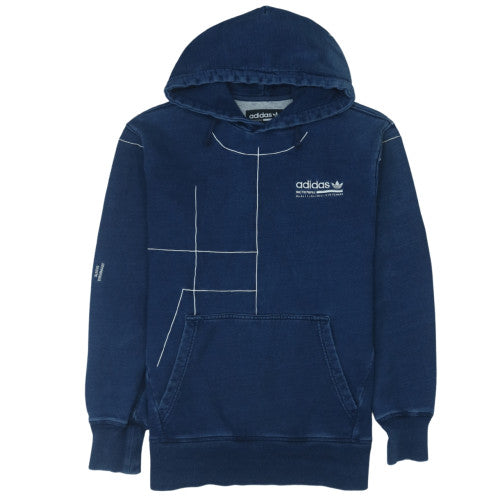 Adidas Men Blue Pullover Hoodie Small Logo Sports Cotton Sweatshirt