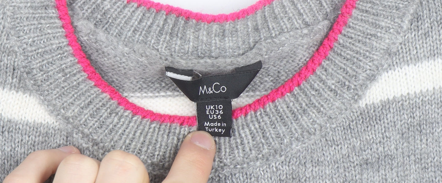 M&Co Women’s Grey Cherry Striped Pullover Jumper Size 10