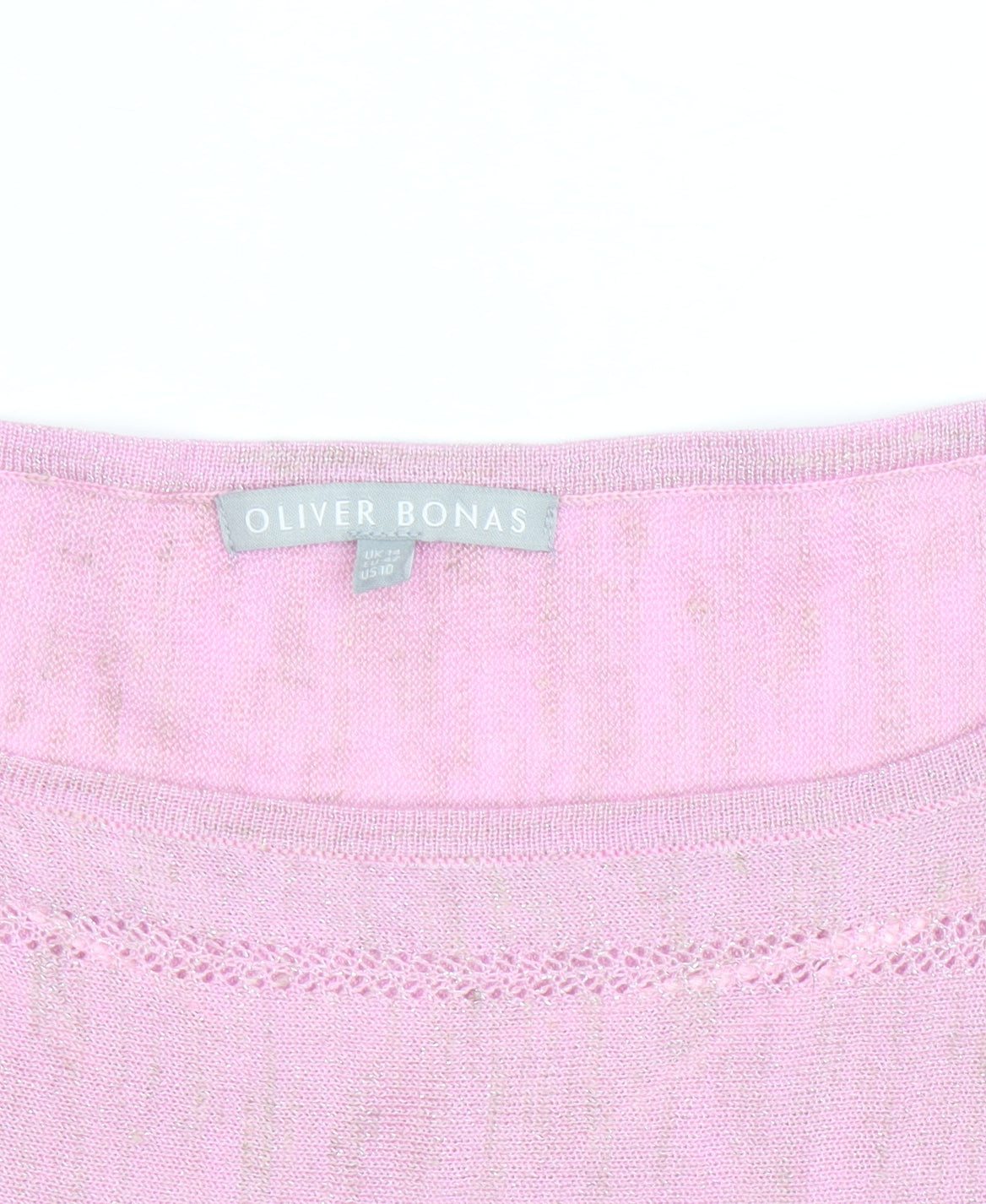 Oliver Bonas Women’s Pink Linen Blend Cropped Knit T-Shirt Size 12