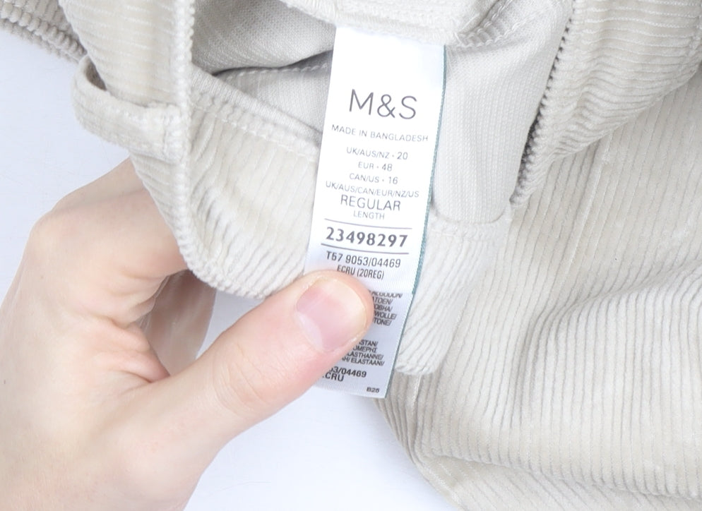 Marks and Spencer Womens Beige Corduroy Cargo Trousers Size 20 Regular