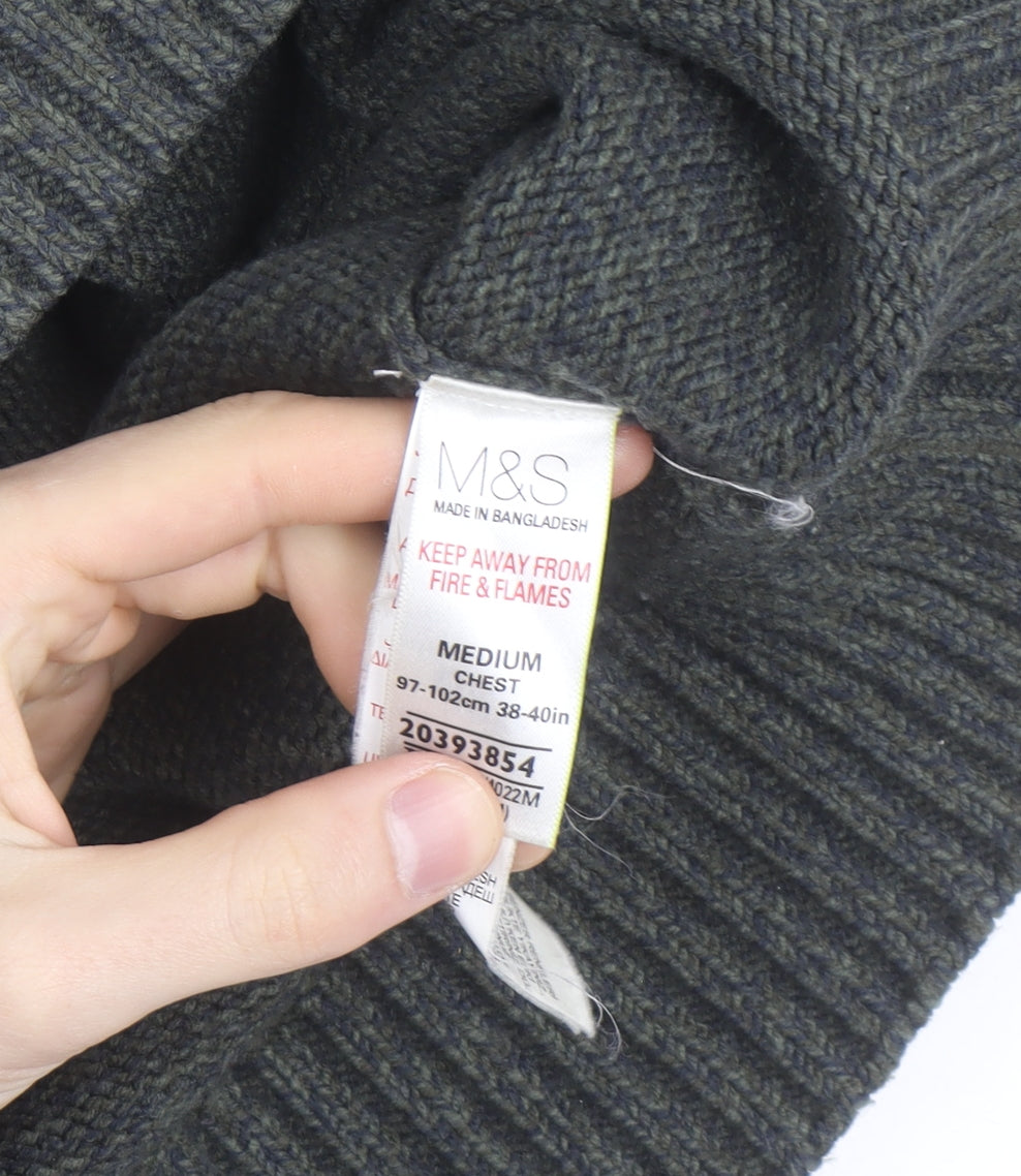 Marks and Spencer Men's Grey Wool Roll Neck Jumper Medium