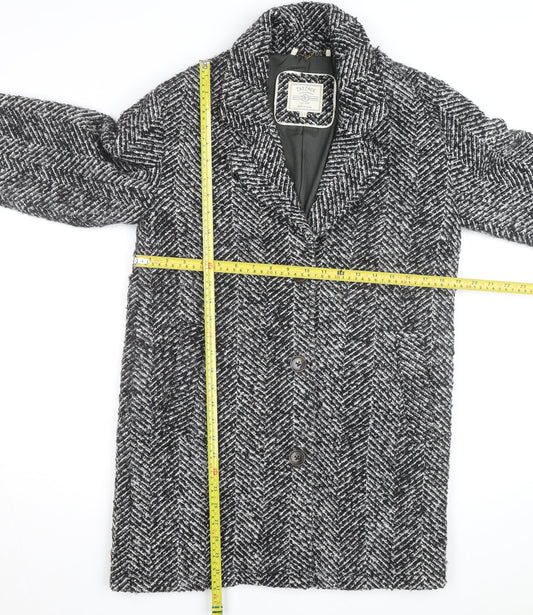 Fat Face Women’s Black Herringbone Wool Blend Mid-Length Coat Size 8