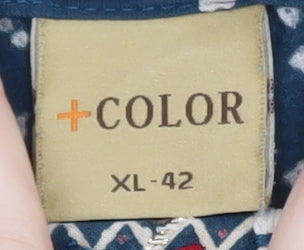 Brand and care label for Color Women Blue Floral Embroidered Shift Dress XL
