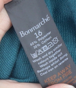 Bonmarché Women's Green Floral Embroidered Long Sleeve T-Shirt Size 16