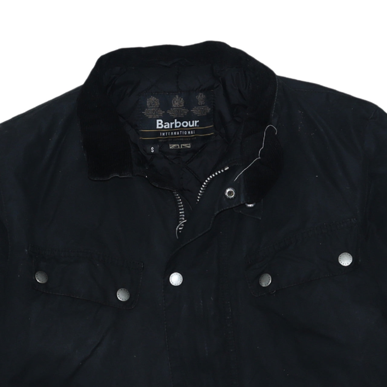 Barbour International Men's Black Waxed Cotton Motorcycle Jacket Size S
