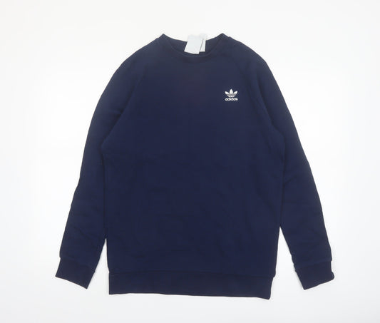 Adidas Mens Blue Small Crew Neck Pullover Sweatshirt