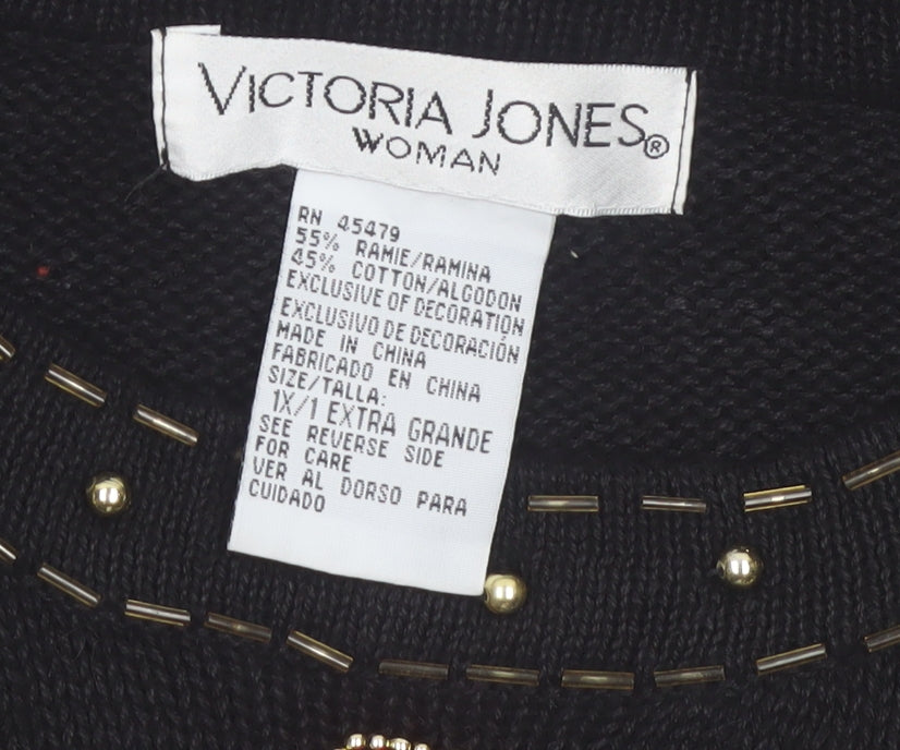 Brand and care label for Victoria Jones Woman Black Jewel Embellished Knit Jumper XL