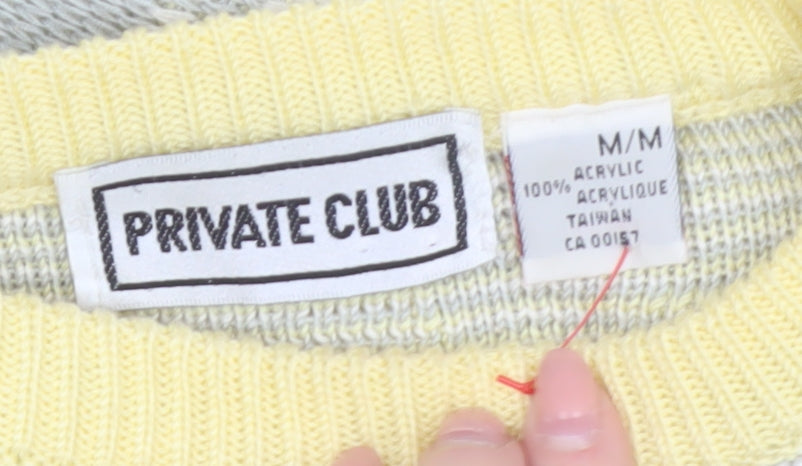 Private Club Womens Yellow Geometric Acrylic Pullover Jumper M