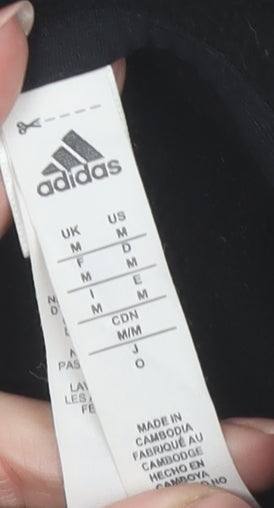 Brand and care label for Adidas Men’s Black Full Zip Hoodie, size M, Regular Fit Sportswear