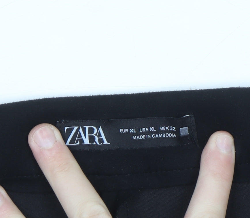 Zara Women Black XL Slim Ankle Trousers Polyester Blend