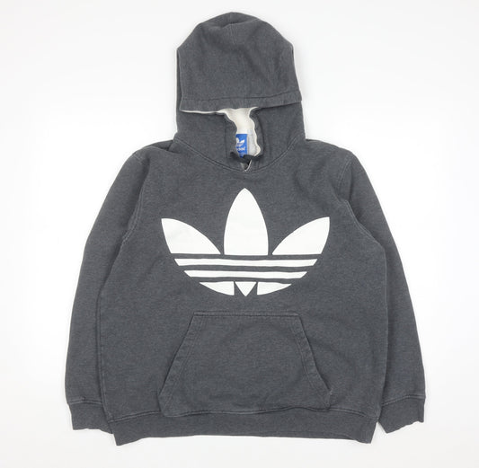Adidas Men’s Grey Pullover Hoodie Size L Logo Fleece Sweatshirt