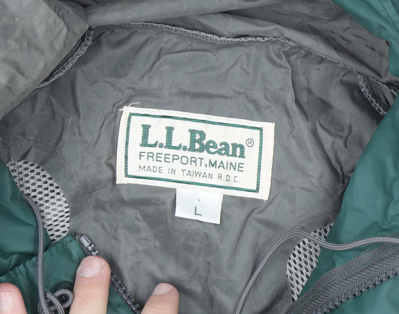 L.L. Bean Men’s Green Hooded Waterproof Rain Coat Jacket Size L Outdoor
