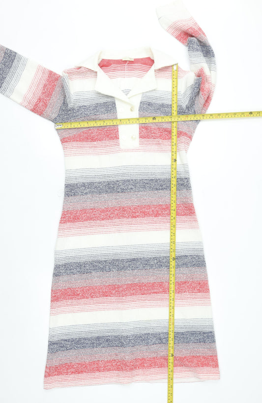 Graell Women Multicoloured Wool Knit Collared Shift Dress Size 8