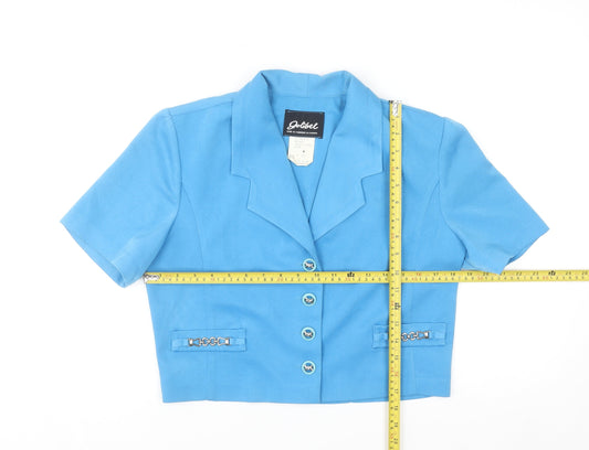 Golibel Women’s Blue Cropped Collared Short Sleeve Blouse Size 10