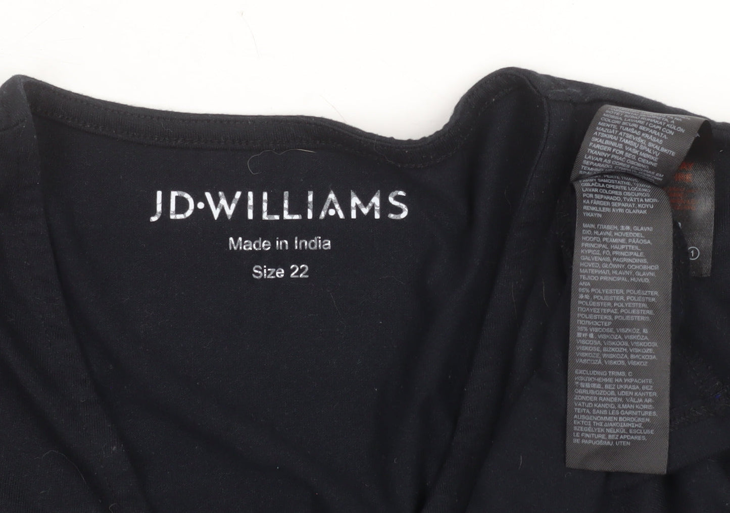 JD Williams Women's Black Long Sleeve V-Neck Tunic Blouse Size 22