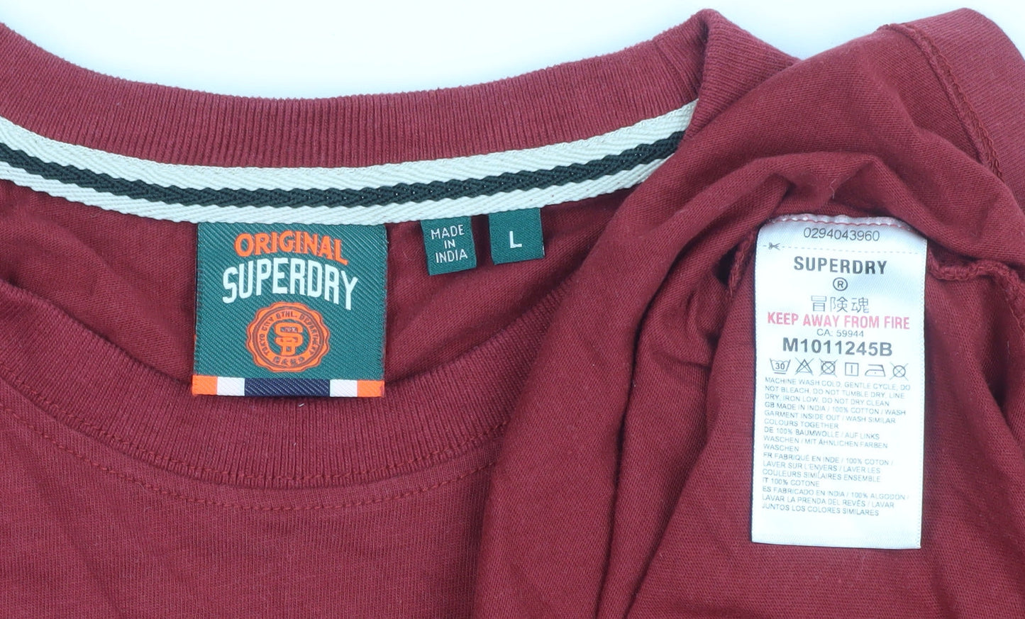 Superdry Men's Red Crew Neck Cotton T-Shirt Size L Classic Style