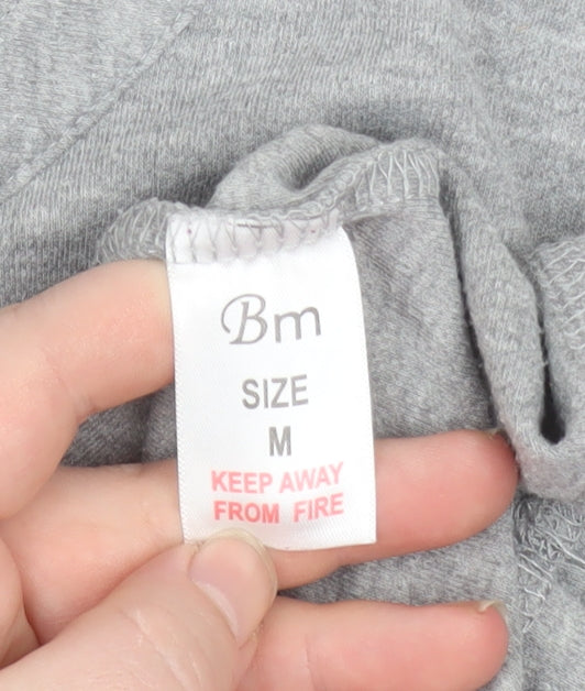 Bm Womens Grey Embroidered 3/4 Sleeve Henley Top Size M