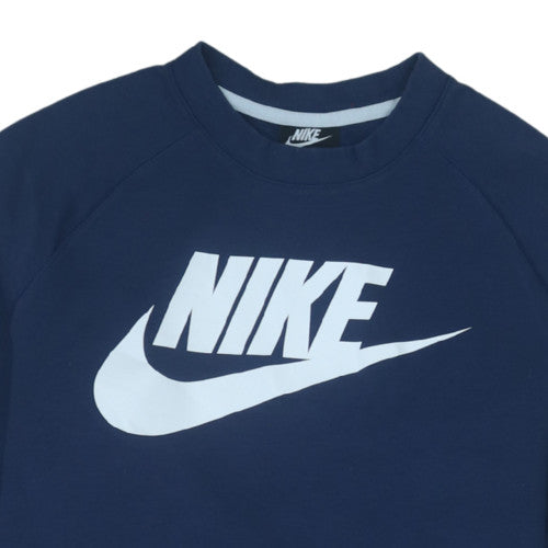 Nike Men Blue Logo Pullover Sweatshirt M Regular Fit Crew Neck