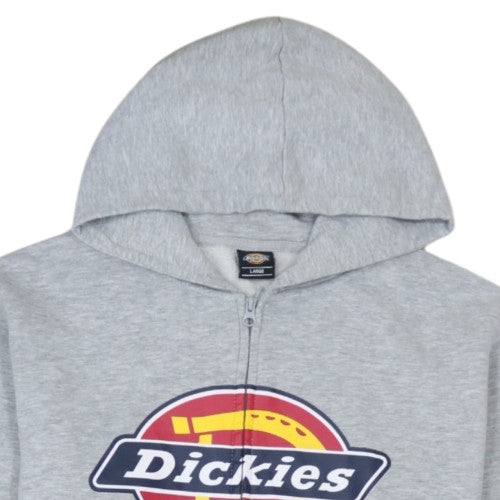 Dickies Men's Grey Full Zip Hoodie L Fleece Logo Sweatshirt