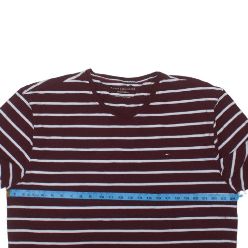 Tommy Hilfiger Men's Red Striped Slim Fit T-Shirt 3XL
