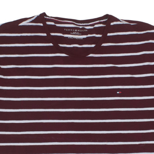 Tommy Hilfiger Men's Red Striped Slim Fit T-Shirt 3XL